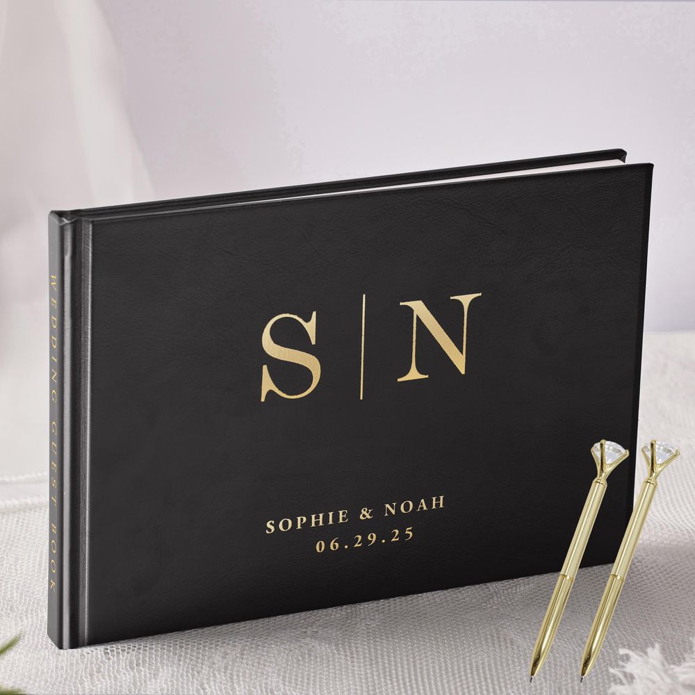 Personalized Guest Book - Персонализированная свадебная гостевая книга, элегантный белый/черный